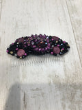 Large Plumeria in Purple & Black Crystals on comb