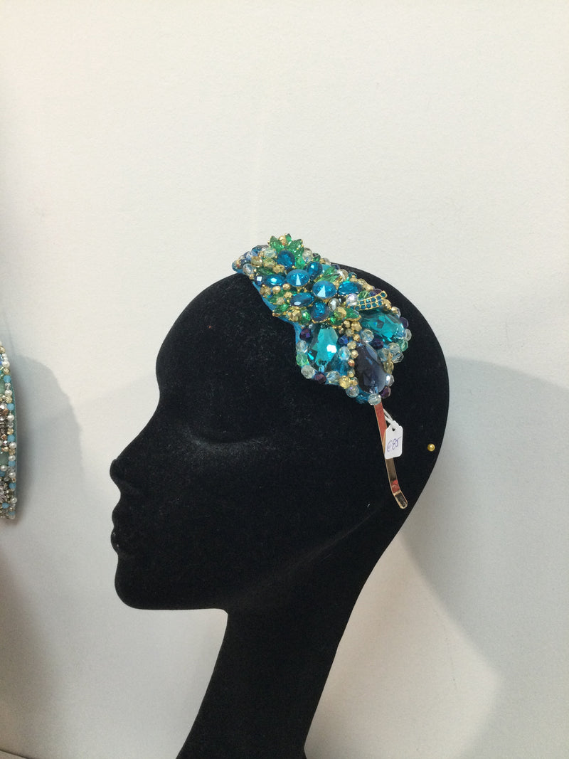 Plumeria embellished green and blue