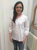 White Shirt with Pink Neck and Buttons