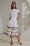 White Cotton Skirt with Tan Trims