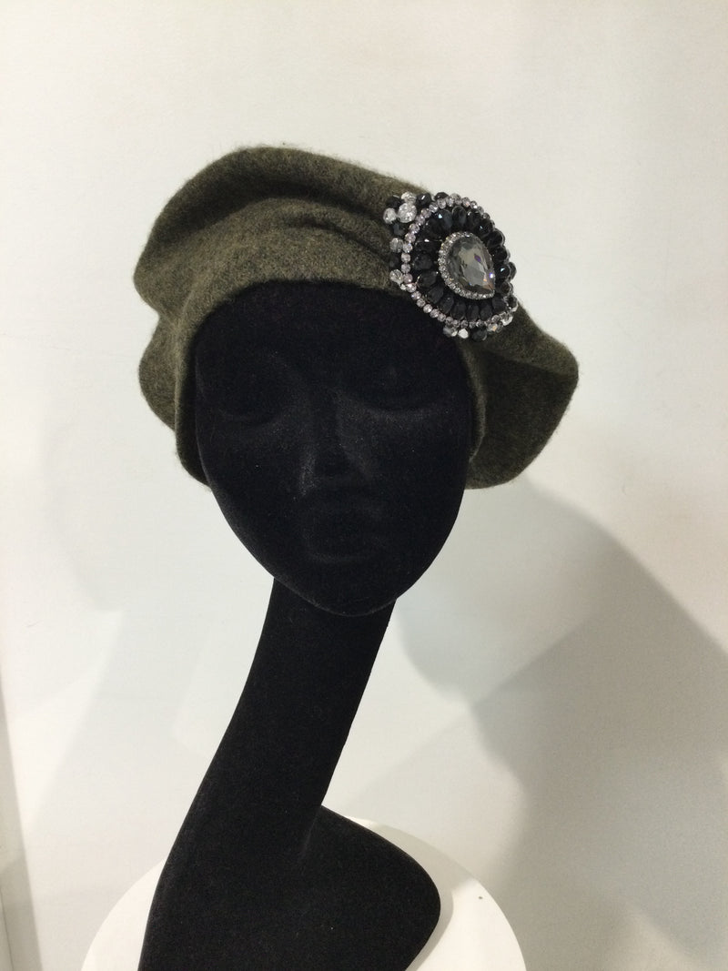 Khaki Beret with Silver Embellishment