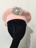 Pale Pink Beret with Pearl & Crystals