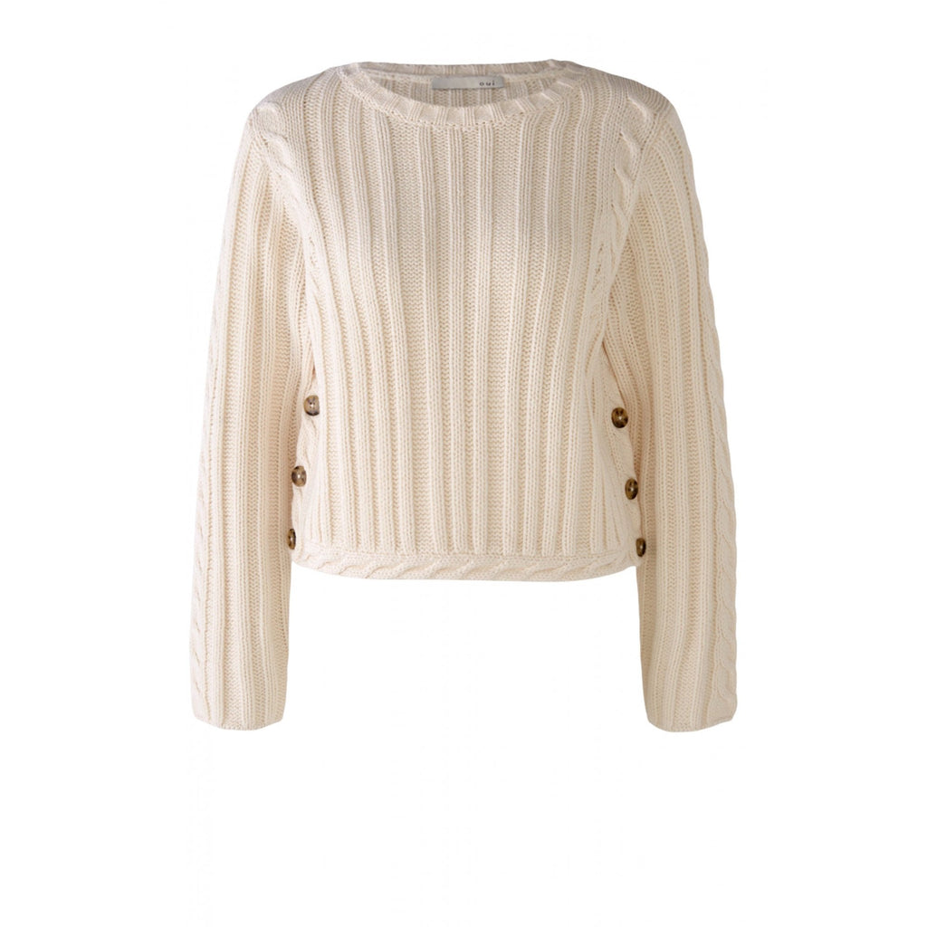 Cream Sweater with Cable Knit Trim