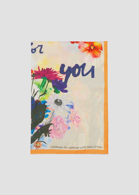 Floral neck scarf with orange border