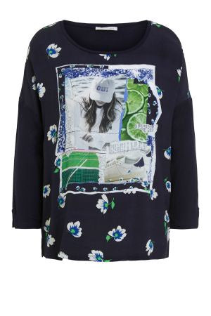 Floral and Printed Navy Blouse