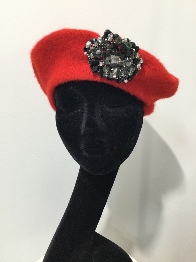 Red Beret with Pewter Crystals