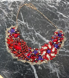 Small Collar - Red Purple & Gold with Gold Lace