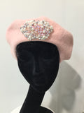 Pale Pink Beret with Silver & Pearls