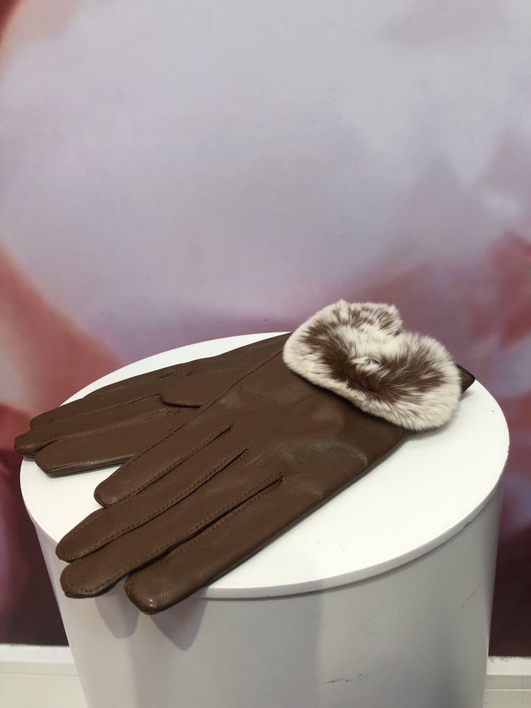 Tan Leather Gloves with Fur Lining