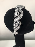 Coco Headpiece in Black Velvet Embellished with Silver Lace