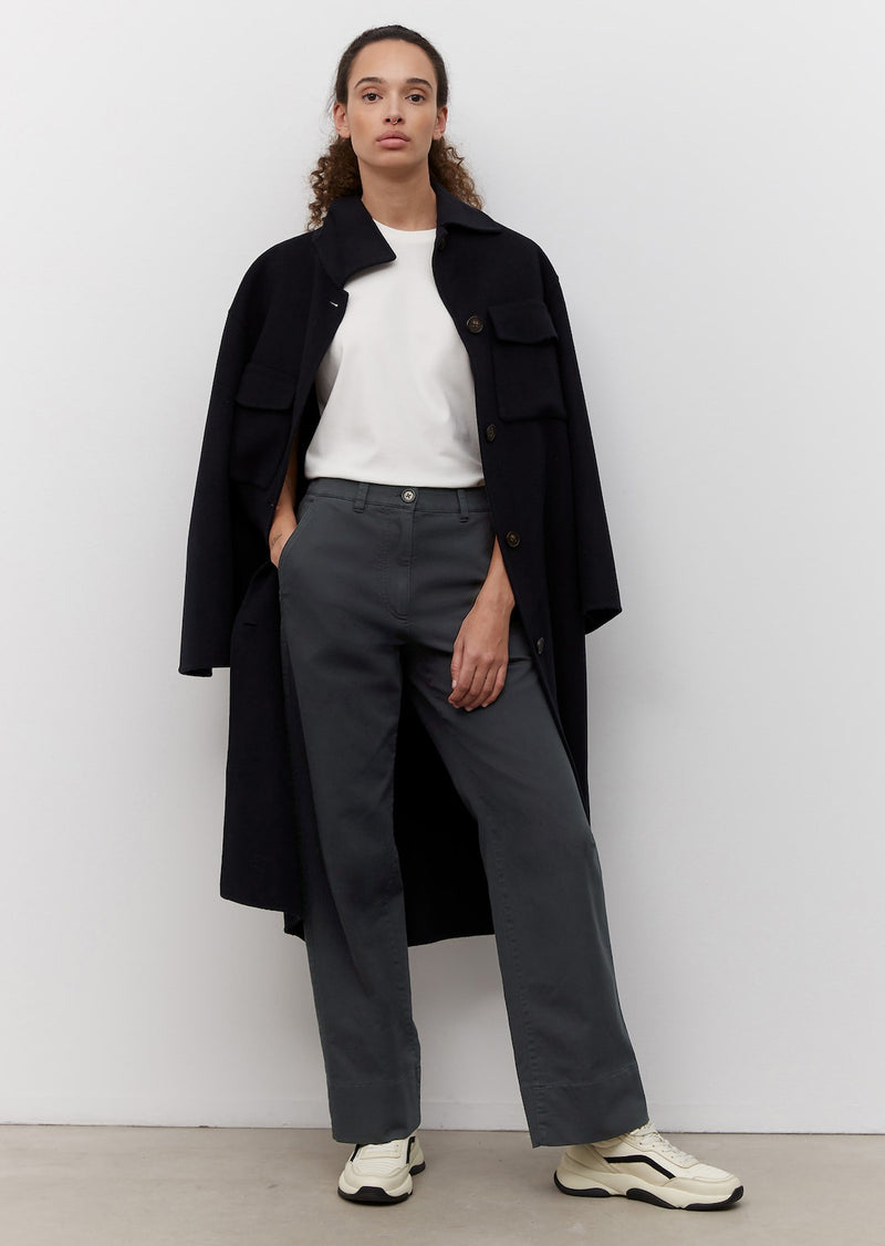 Navy Wide Leg Cotton Trousers