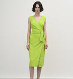 Wrap Dress with Open Back in Apple Green