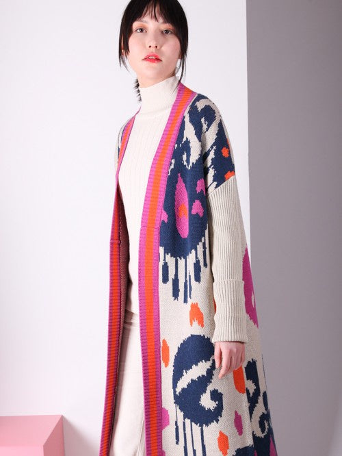 Stella Cardigan in Pink and Navy Print