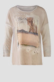 Beige picture printed top