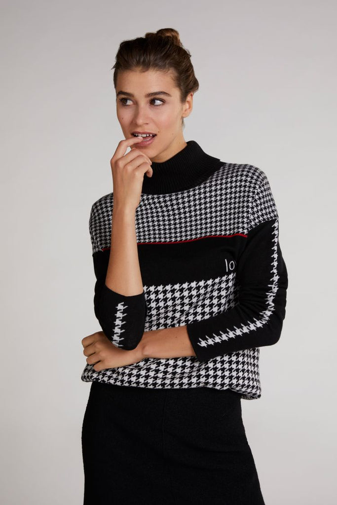 Houndstooth Sweater with Red Trims