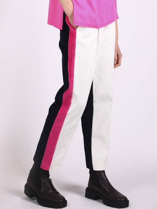 Dana Cord Trousers in Navy Pink and Ivory