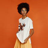 Ivory Tshirt with Brown and Black Print