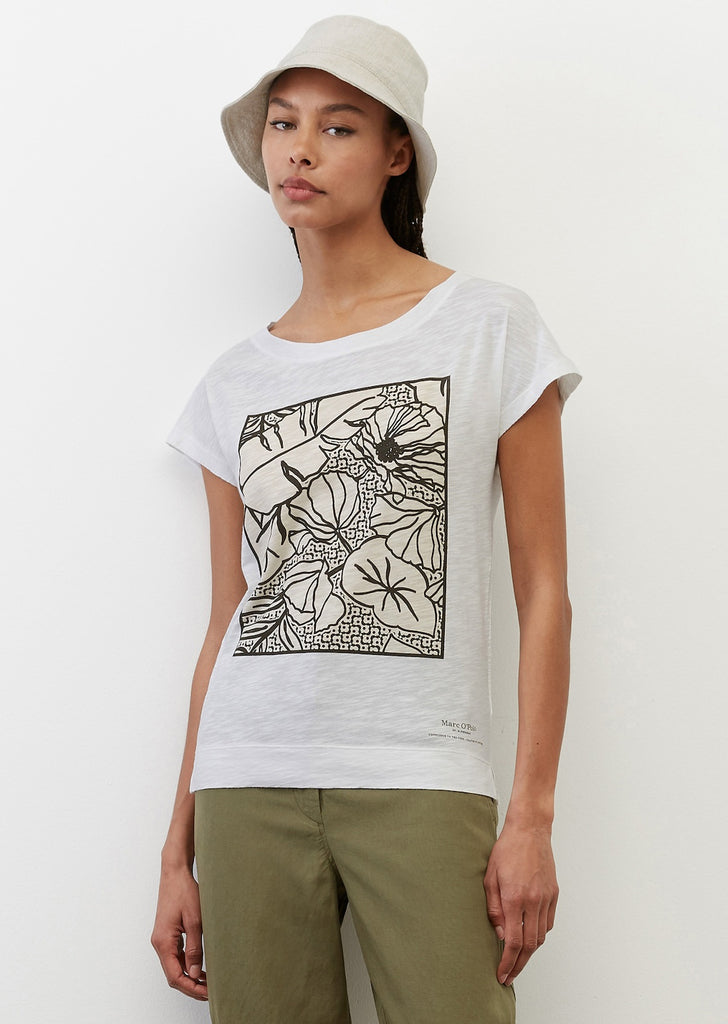 Khaki Floral printed T-shirt in White