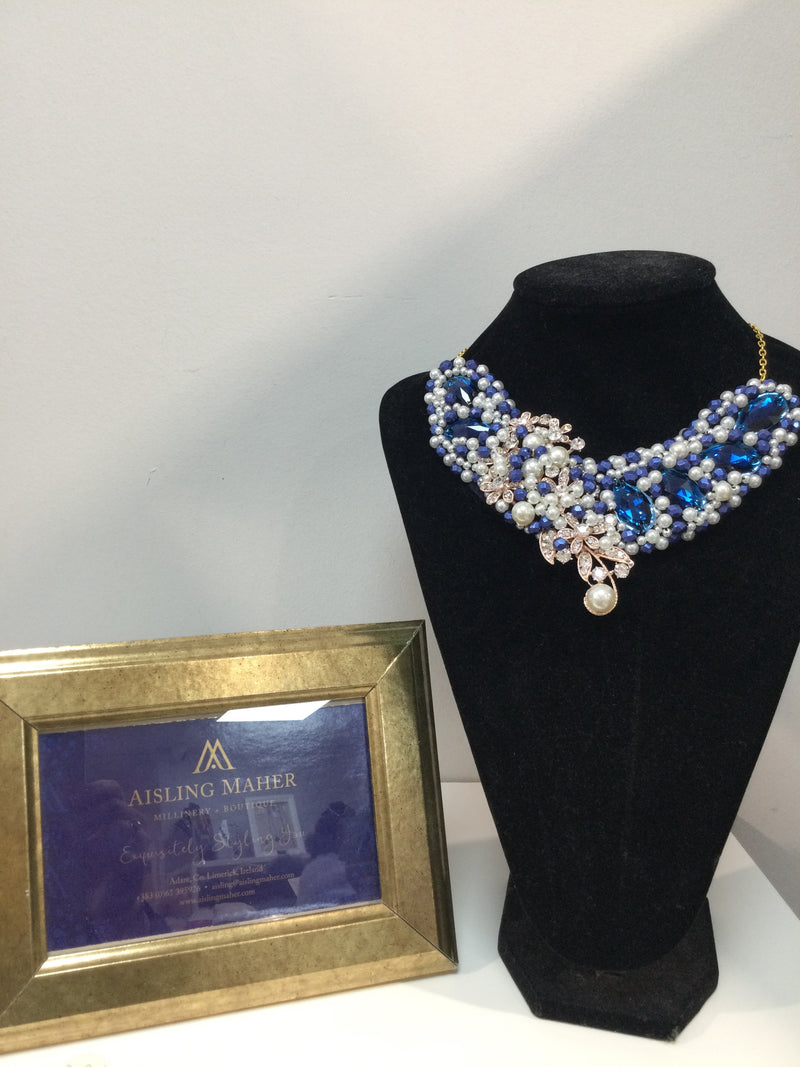 V Collar in Navy, Pearl and Rose Gold