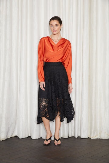 Black lace skirt with handkerchief hem