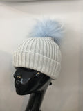 Light Grey hat with Baby Blue Bobbl