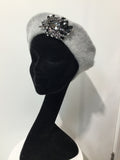 Grey Beret with Black & Pewter Crystals