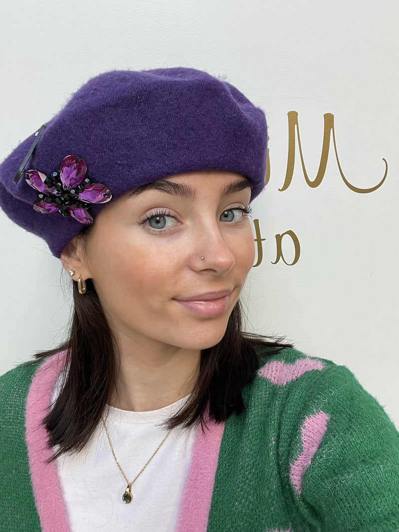 Purple Beret with Purple and Black brooch
