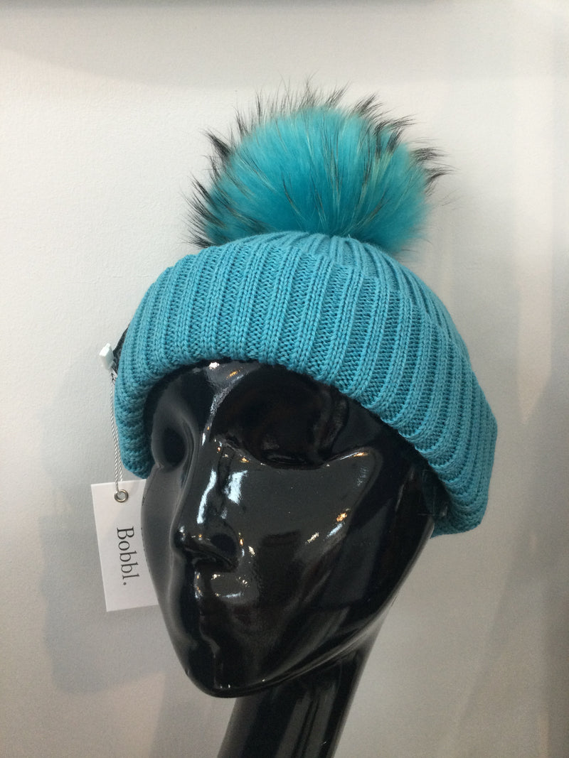 Teal Hat with turquoise bobbl