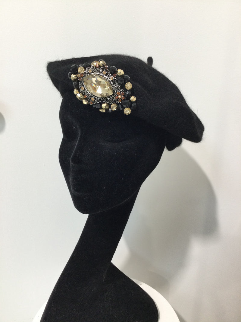 Black Beret with Gold Embellishment