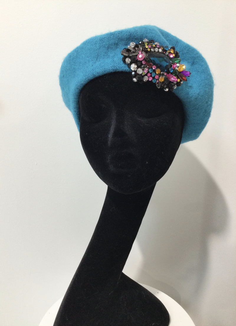 Blue Beret with Multi Crystals