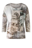 Taupe and mint patterned top with picture