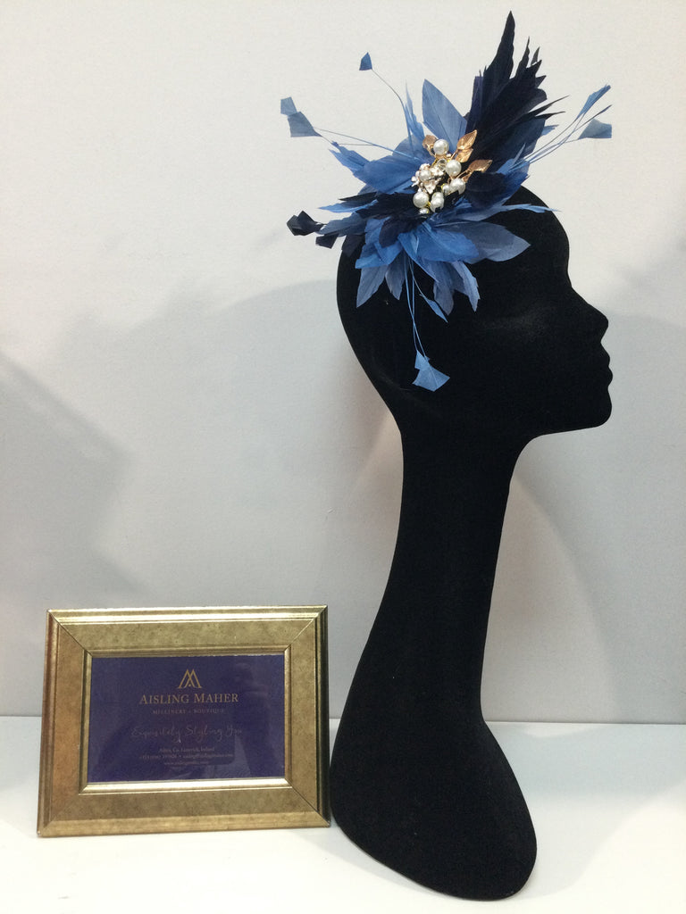 Navy and Blue Feather Headpiece