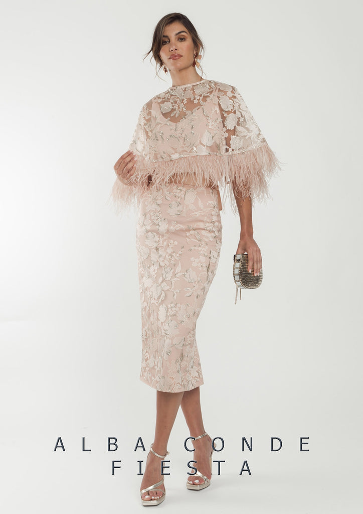 Peach Lace and Feather Cape