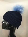 Navy hat with sky blue Bobbl