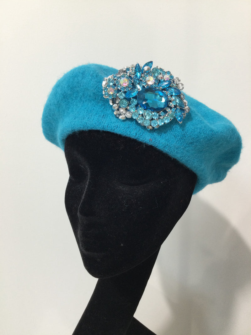 Blue Beret with Ice Blue Crystals