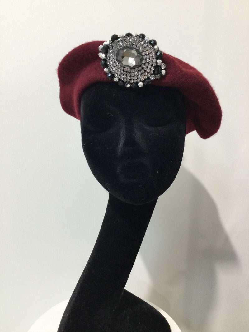 Maroon Beret with Diamond Embellishment