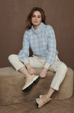 Knitted jacquard sweater in pastel blue and ecru