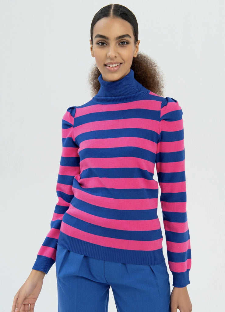 Blue and pink striped polo