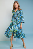 Shirt dress in lime green and blue