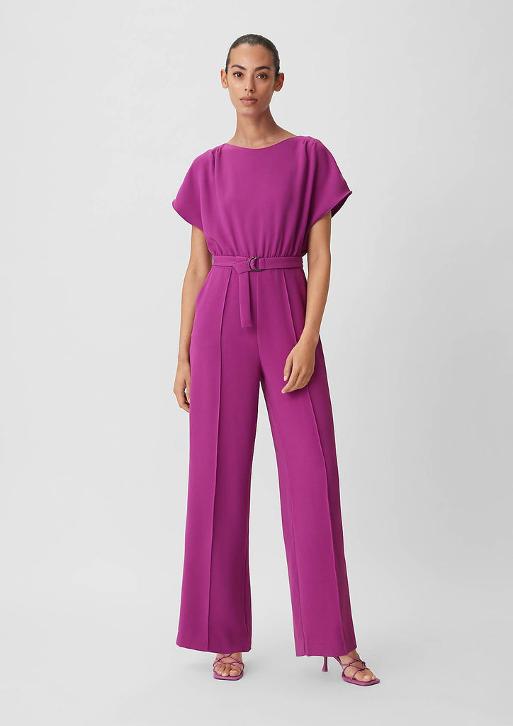 Jumpsuit with belt and capped sleeve