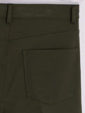 Khaki stretchy trousers with flared finish