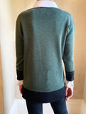 Green Sweater with Black Pocket and Cuffs