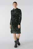Green sequin dress with black velour background