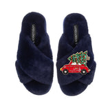 Navy Car and Tree Slippers