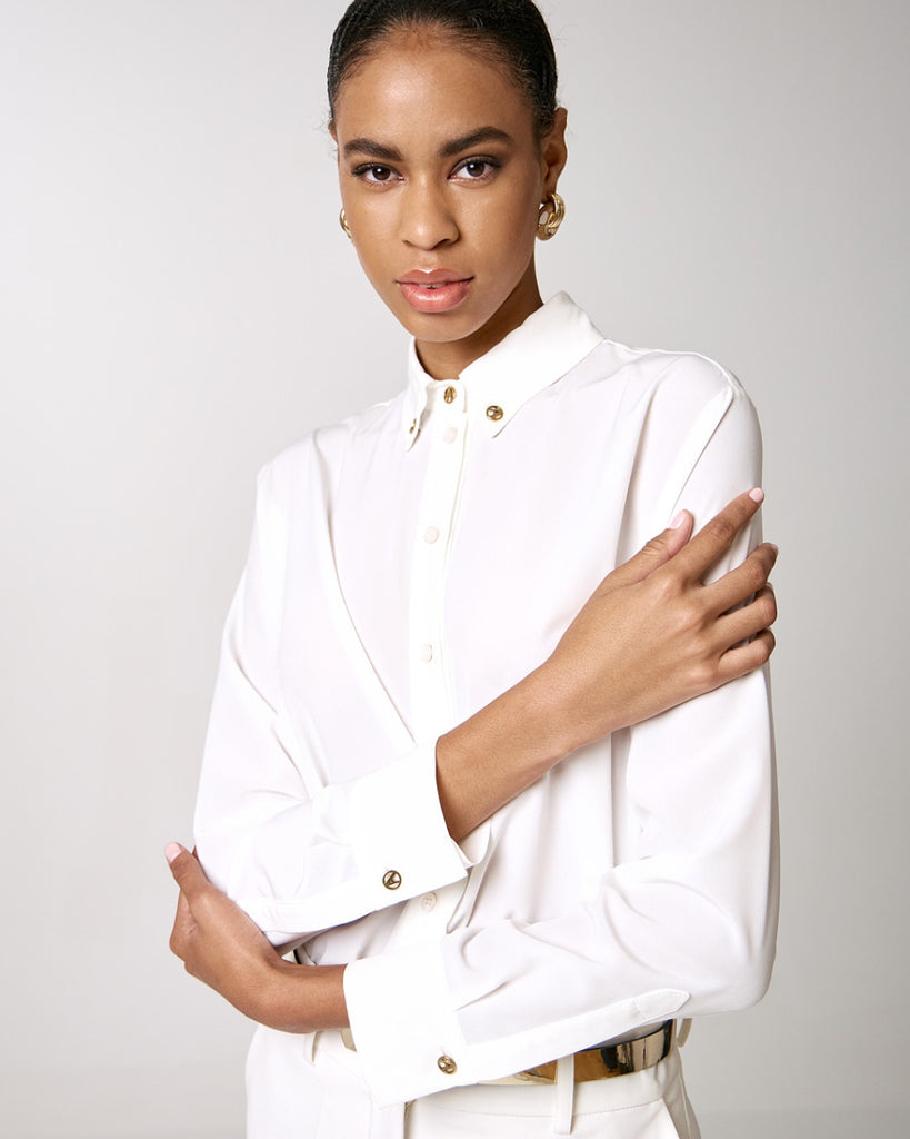 Ivory shirt with gold buttons