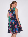 Tiered navy  summer dress with coloured pattern