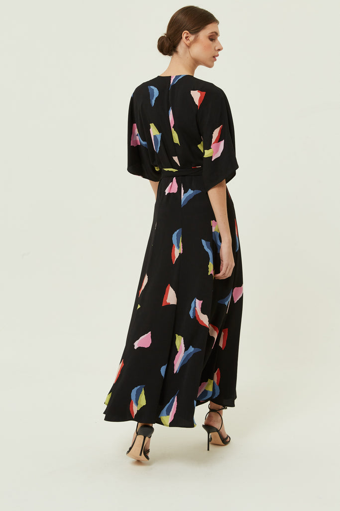 Power Wrap Dress in Multicoloured Print