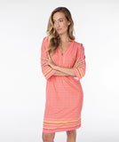 Coral Shift Dress with Circle Print in Biscuit and Caramel