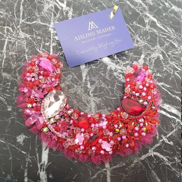 Small Collar - Pink & Red with Pink Lace