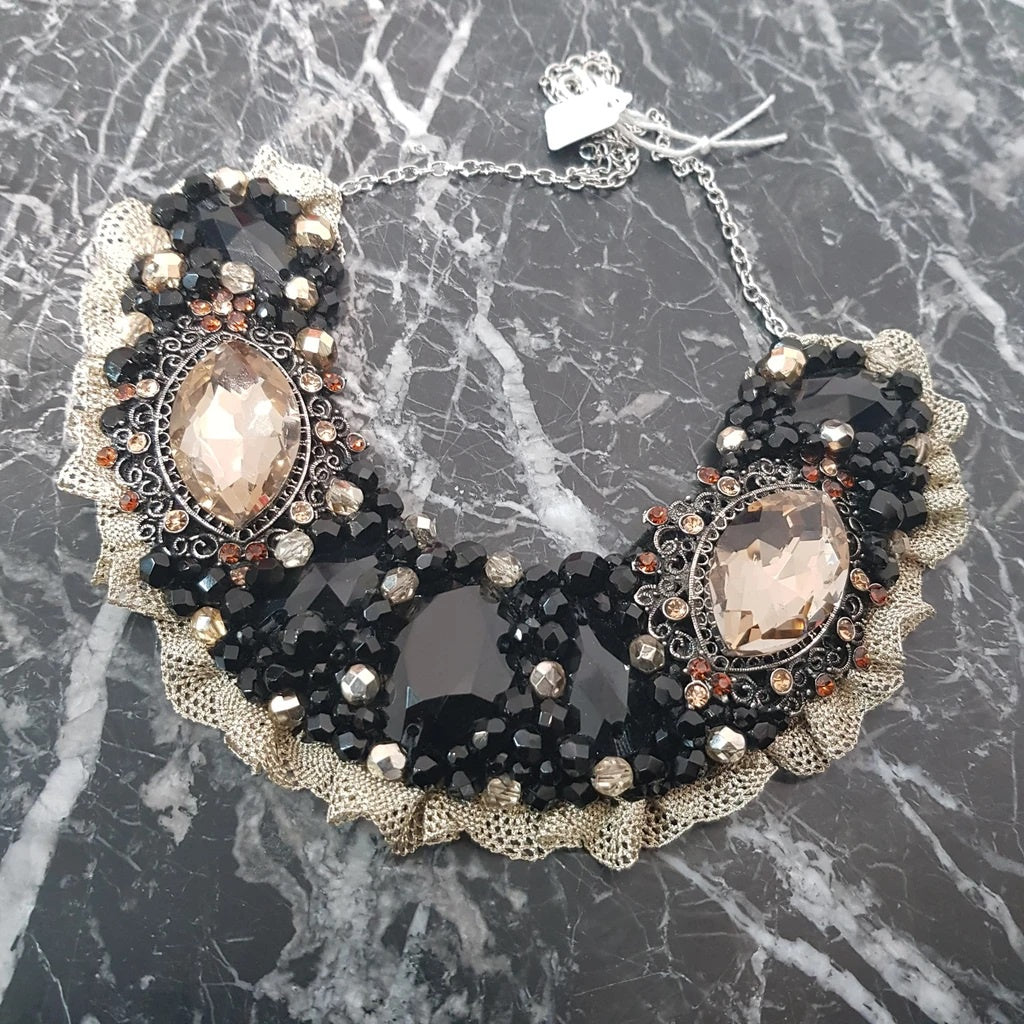 Small Collar - Black Gold & Copper with Gold Lace